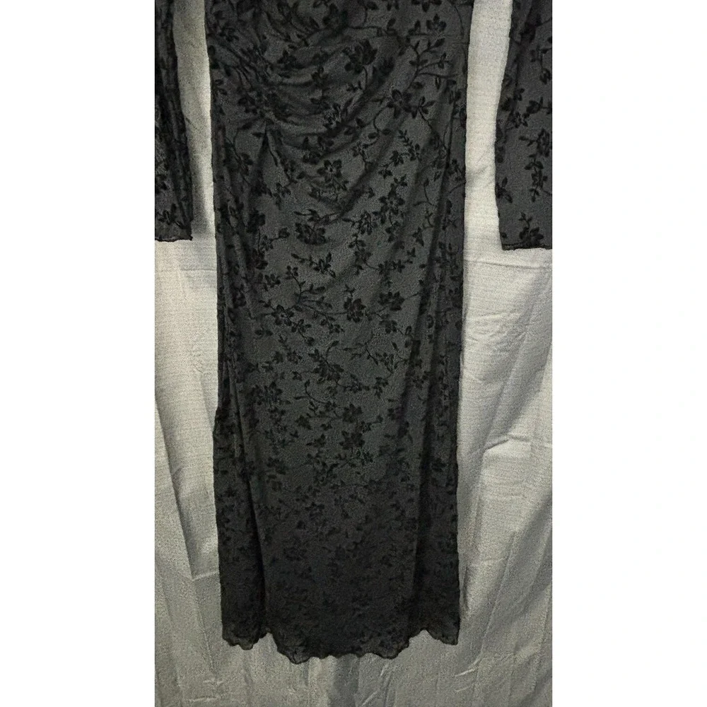 SHEIN‎ Velvet Burnout Sheer Overlay Maxi Dress Womens M Black Floral Whimsigoth - Picture 5 of 15